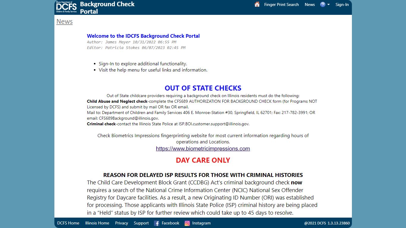 DCFS Background Check Portal